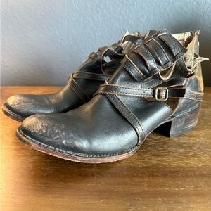 Freebird Black Leather Ankle Boots with Buckle